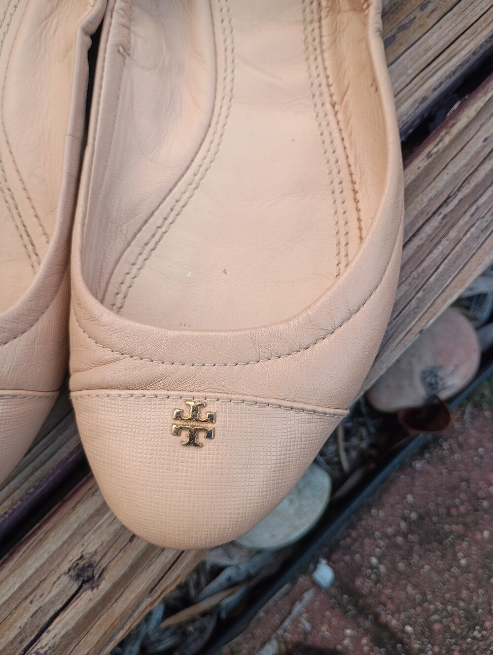 Tory Burch Blush Leather Ballet Flats with Gold Logo
